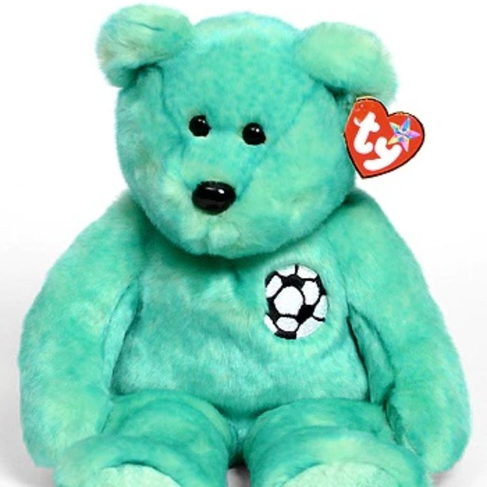 TY Kicks Buddy Green Soccer Bear Stuffed Animal Toy
